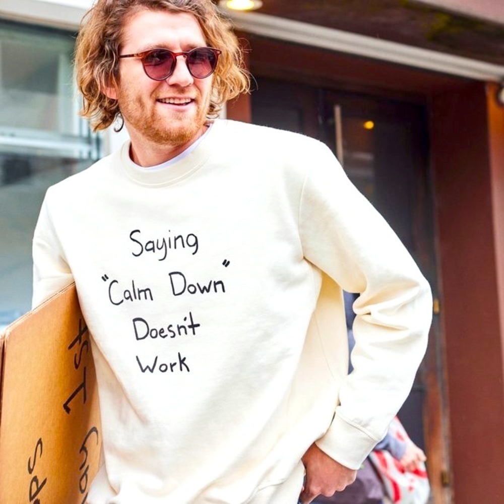 Kenneth Cole/@dudewithsign Cream Crewneck Sweatshirt for Mental Health Awareness